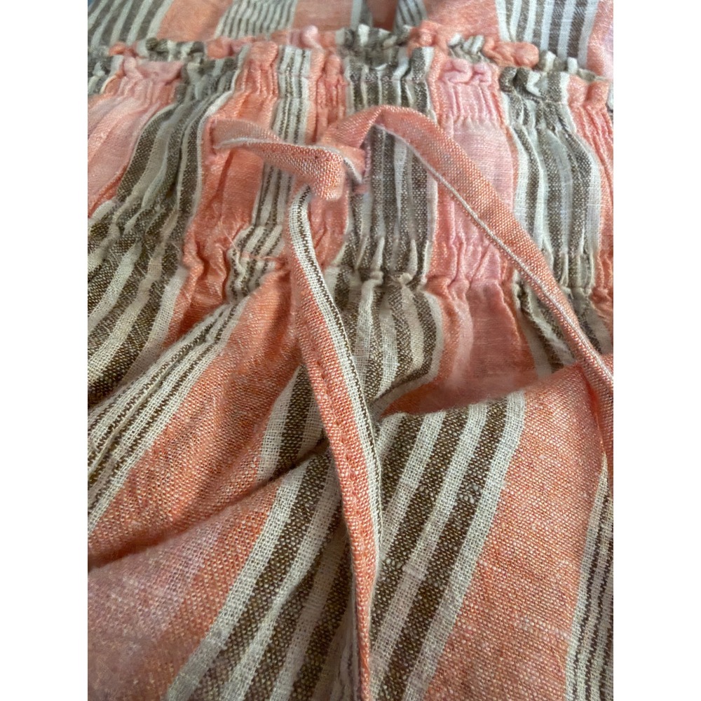 Free People Striped Wide Leg Linen Blend Pants Coral Cream Olive Medium - Picture 6 of 9